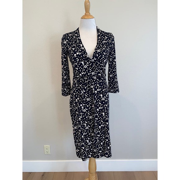 Hobbs London Wrap Dress L/S Black White Size US 6 - Picture 1 of 5